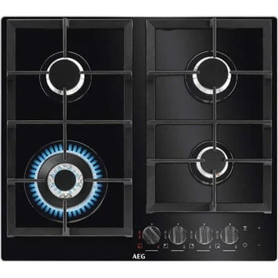 כיריים גז 4 להבות זכוכית שחורה AEG HKB64550NB א.א.ג