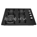 כיריים גז 4 להבות Midea מידאה 6743 60GL403B זכוכית שחורה