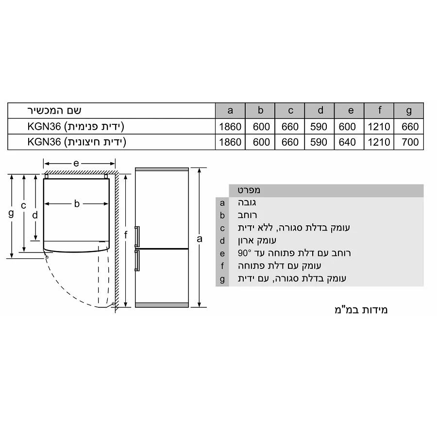מקרר מקפיא תחתון Bosch בוש KGN36IJEB