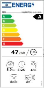 מכונת כביסה 8 ק"ג 1200 סל”ד LFA6I8272XM א.א.ג AEG