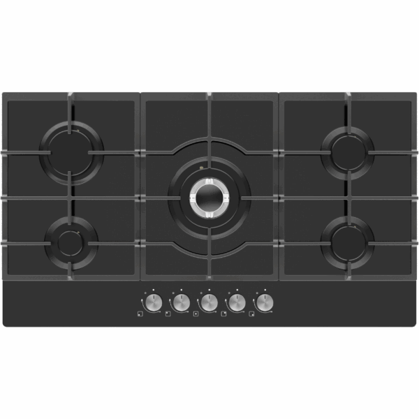 כיריים גז 5 להבות 90 ס"מ פרמיום Electra ELGQ90D27 אלקטרה גימור זכוכית שחורה 