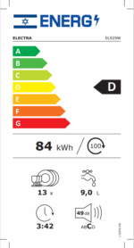 מדיח כלים כולל פתיחה אוטומטית Electra EL929W צבע לבן אלקטרה