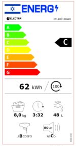 מכונת כביסה פתח עליון 8 ק"ג אלקטרה Electra ETL100180WH