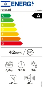 ⁦מכונת כביסה 6 ק"ג דגם FUJICOM FJWM69 פוג'יקום לבן⁩ – תמונה ⁦2⁩