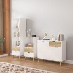 ⁦ארונית דגם אוסטין OSTIN ברוחב 48 ס"מ בגוון לבן ואלון מבית סטאר שופ STAR SHOP⁩ – תמונה ⁦4⁩