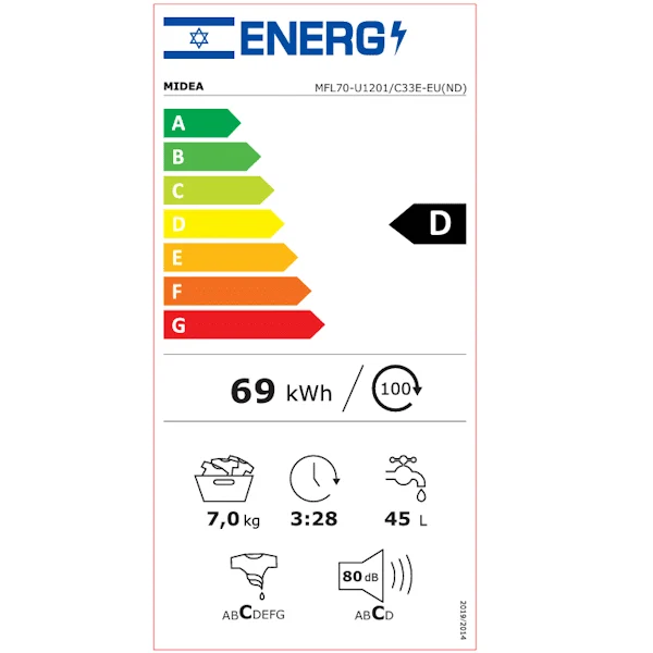מכונת כביסה חזית 7 ק"ג MFL70U1201 מידאה MIDEA 6445