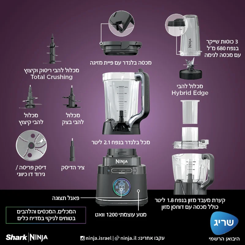 בלנדר משולב מזון עוצמתי 3 ב-1 Ninja נינג'ה TB403 – תמונה 7