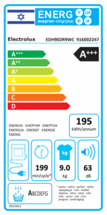 ⁦מייבש כביסה משאבת חום 9 ק"ג EDH902R9WC אלקטרולוקס ELECTROLUX⁩ – תמונה ⁦5⁩