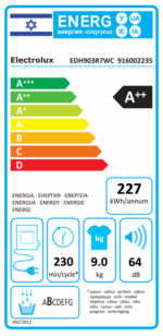 ⁦מייבש כביסה משאבת חום 9 ק"ג EDH903R7WC אלקטרולוקס ELECTROLUX⁩ – תמונה ⁦2⁩