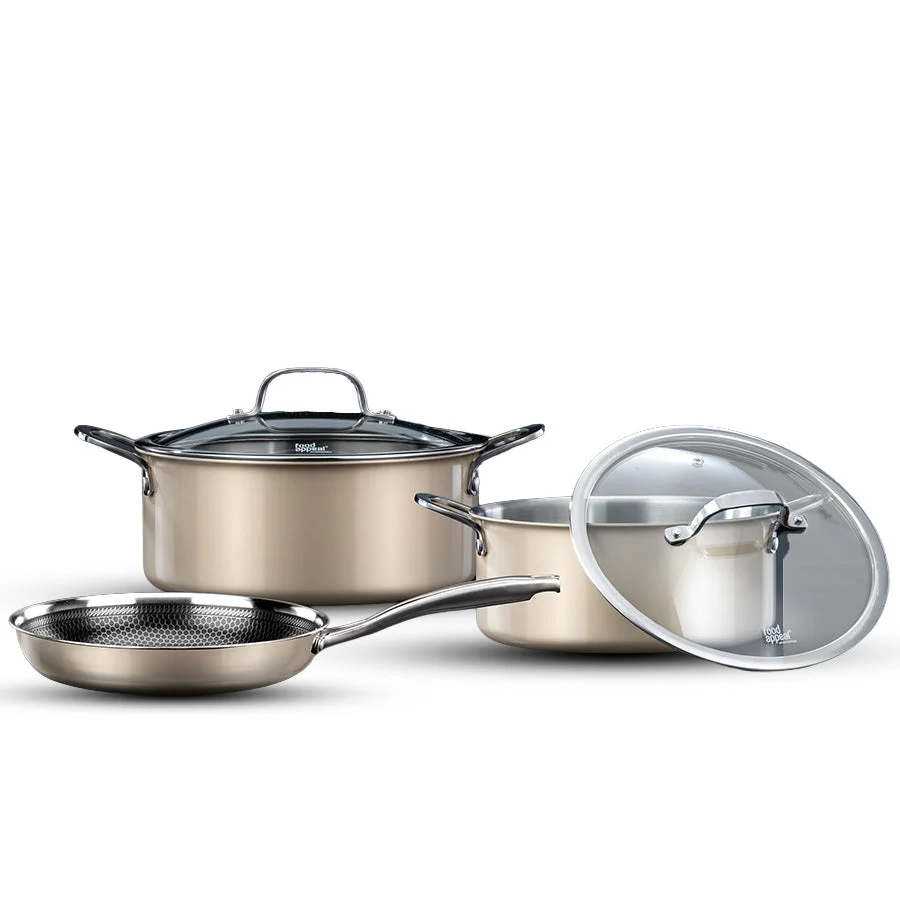 סט בישול 5 חלקים HYBRIDPAN סירים 20 ס"מ, 2.8 ליטר + 24 ס"מ, 4.7 ליטר +מחבת 24 ס"מ קרם | 7290122475173